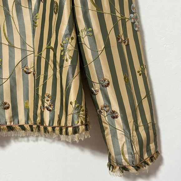 Peruvian Connection Silk Edwardian Embroidered Jacket Size 16 Striped Artsy FLAW - Picture 9 of 15